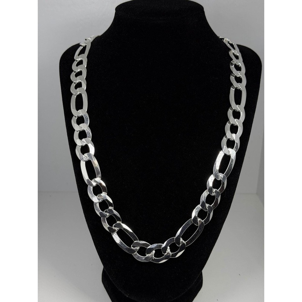 Italian 925 Sterling Silver Figaro Chain Necklace Men 14.3mm 23 Inch 90g Heavy